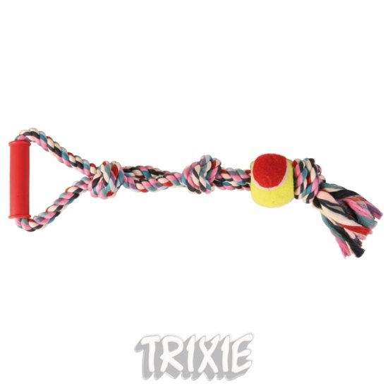 Hračka TRIXIE - Bavlněné přetahovadlo trojuzel s tenisovým míčem
